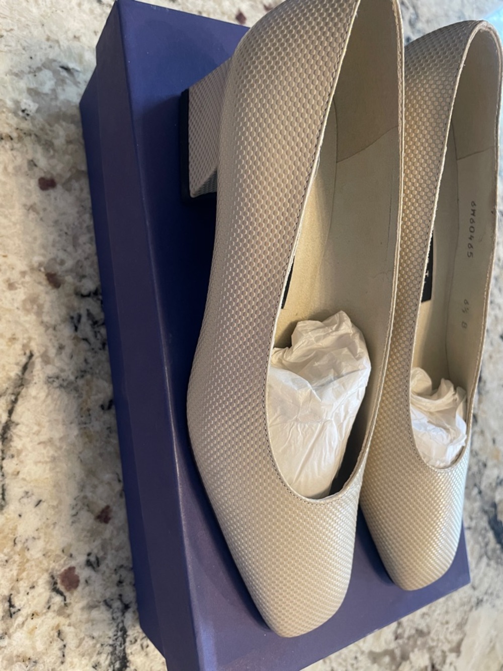 Stuart Weitzman Textured Light Beige Block Heel Pumps